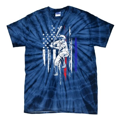 Baseball American Flag Batter Hitting USA 4th Of July Gift Tie-Dye T-Shirt