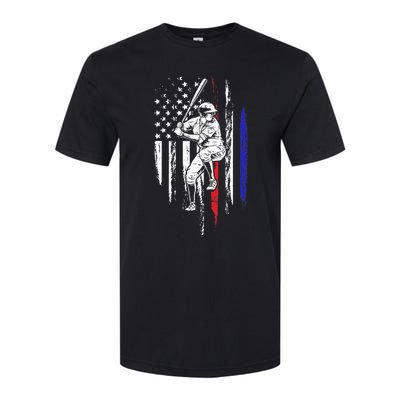 Baseball American Flag Batter Hitting USA 4th Of July Gift Softstyle® CVC T-Shirt