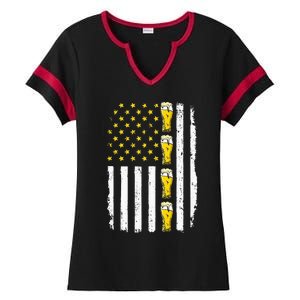 Beer American Flag 4th of July Funny Patriotic Brewery Mugs Ladies Halftime Notch Neck Tee