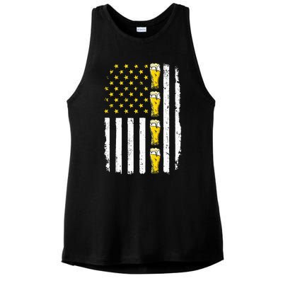 Beer American Flag 4th of July Funny Patriotic Brewery Mugs Ladies PosiCharge Tri-Blend Wicking Tank