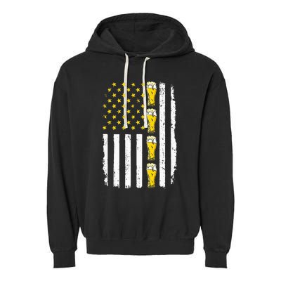 Beer American Flag 4th of July Funny Patriotic Brewery Mugs Garment-Dyed Fleece Hoodie