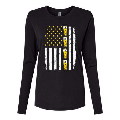 Beer American Flag 4th of July Funny Patriotic Brewery Mugs Womens Cotton Relaxed Long Sleeve T-Shirt