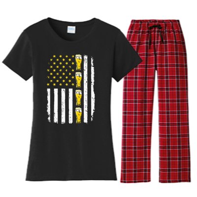 Beer American Flag 4th of July Funny Patriotic Brewery Mugs Women's Flannel Pajama Set