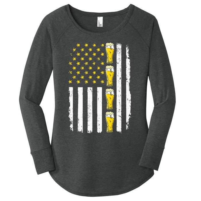 Beer American Flag 4th of July Funny Patriotic Brewery Mugs Women's Perfect Tri Tunic Long Sleeve Shirt