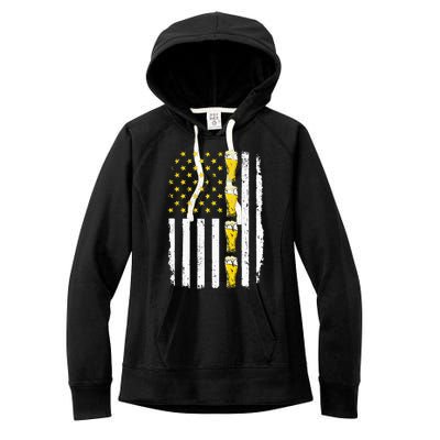 Beer American Flag 4th of July Funny Patriotic Brewery Mugs Women's Fleece Hoodie