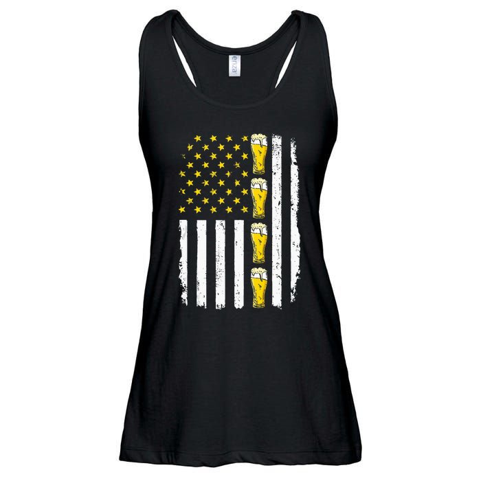 Beer American Flag 4th of July Funny Patriotic Brewery Mugs Ladies Essential Flowy Tank