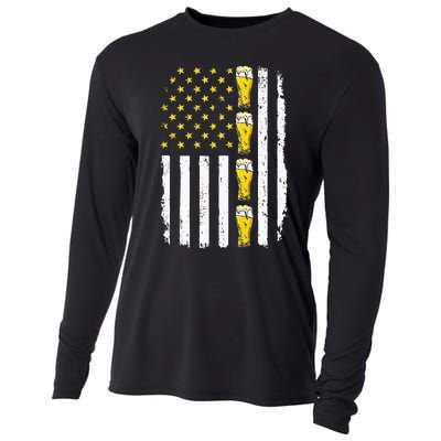 Beer American Flag 4th of July Funny Patriotic Brewery Mugs Cooling Performance Long Sleeve Crew