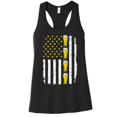 Beer American Flag 4th of July Funny Patriotic Brewery Mugs Women's Racerback Tank