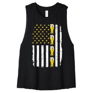 Beer American Flag 4th of July Funny Patriotic Brewery Mugs Women's Racerback Cropped Tank