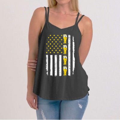 Beer American Flag 4th of July Funny Patriotic Brewery Mugs Women's Strappy Tank