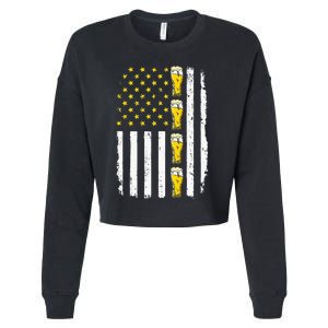 Beer American Flag 4th of July Funny Patriotic Brewery Mugs Cropped Pullover Crew