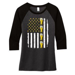 Beer American Flag 4th of July Funny Patriotic Brewery Mugs Women's Tri-Blend 3/4-Sleeve Raglan Shirt