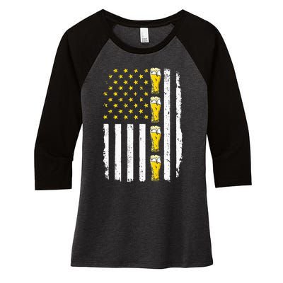 Beer American Flag 4th of July Funny Patriotic Brewery Mugs Women's Tri-Blend 3/4-Sleeve Raglan Shirt