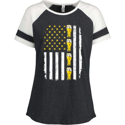 Beer American Flag 4th of July Funny Patriotic Brewery Mugs Enza Ladies Jersey Colorblock Tee