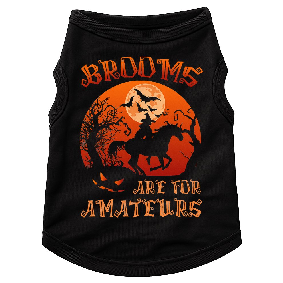 Brooms Are For Amateurs Witch Riding Horse Halloween Women Doggie Tank