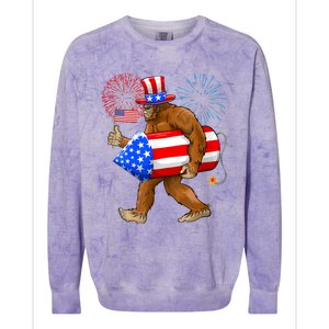 Bigfoot American Flag Funny 4th Of July Sasquatch Believe Colorblast Crewneck Sweatshirt