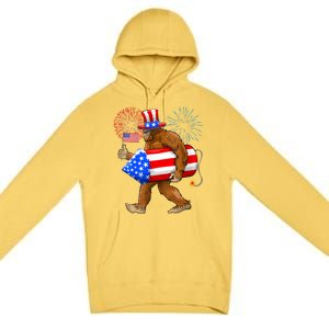 Bigfoot American Flag Funny 4th Of July Sasquatch Believe Premium Pullover Hoodie