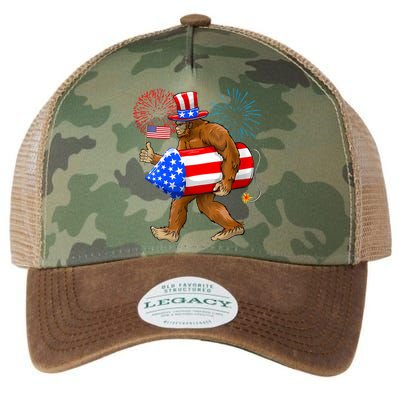 Bigfoot American Flag Funny 4th Of July Sasquatch Believe Legacy Tie Dye Trucker Hat
