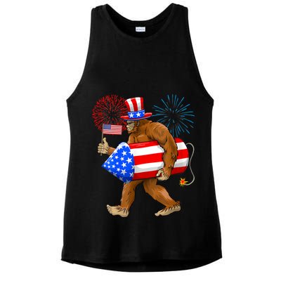 Bigfoot American Flag Funny 4th Of July Sasquatch Believe Ladies PosiCharge Tri-Blend Wicking Tank