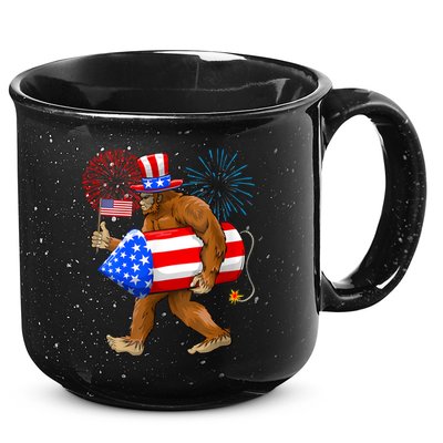 Bigfoot American Flag Funny 4th Of July Sasquatch Believe 15oz Campfire Ceramic Mug