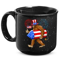 Bigfoot American Flag Funny 4th Of July Sasquatch Believe 15oz Campfire Ceramic Mug