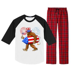 Bigfoot American Flag Funny 4th Of July Sasquatch Believe Raglan Sleeve Pajama Set