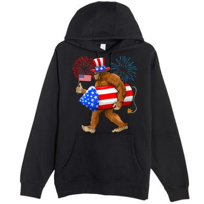 Bigfoot American Flag Funny 4th Of July Sasquatch Believe Premium Pullover Hoodie