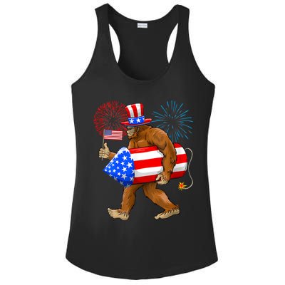 Bigfoot American Flag Funny 4th Of July Sasquatch Believe Ladies PosiCharge Competitor Racerback Tank
