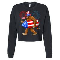 Bigfoot American Flag Funny 4th Of July Sasquatch Believe Cropped Pullover Crew