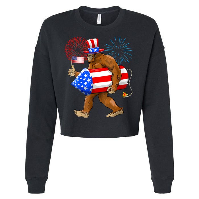 Bigfoot American Flag Funny 4th Of July Sasquatch Believe Cropped Pullover Crew