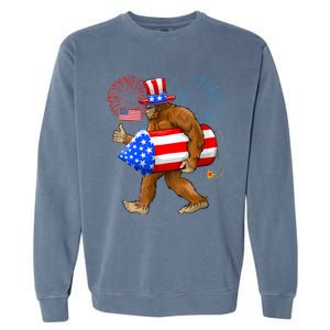 Bigfoot American Flag Funny 4th Of July Sasquatch Believe Garment-Dyed Sweatshirt