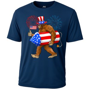 Bigfoot American Flag Funny 4th Of July Sasquatch Believe Cooling Performance Crew T-Shirt