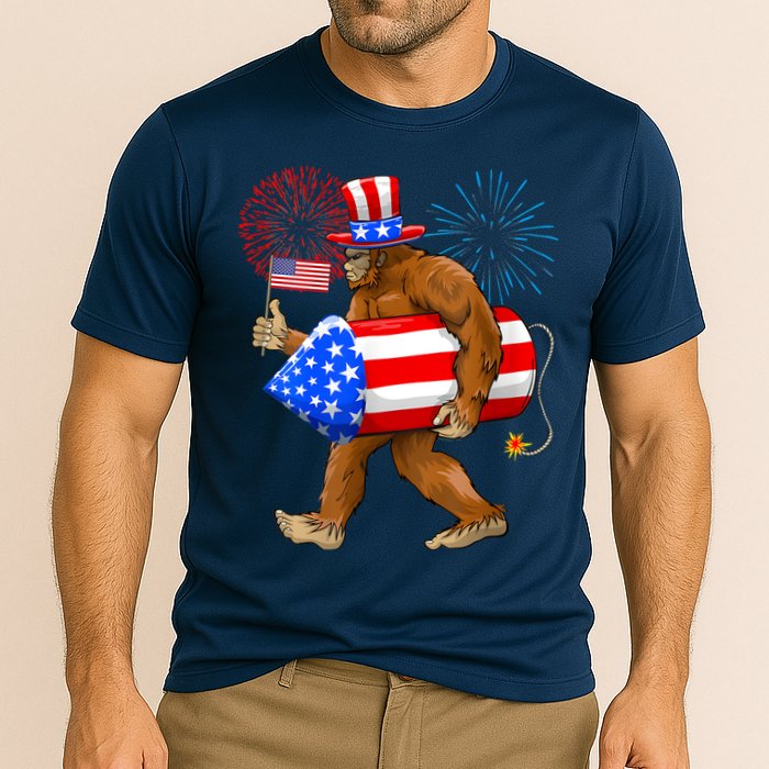 Bigfoot American Flag Funny 4th Of July Sasquatch Believe Cooling Performance Crew T-Shirt