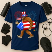 Bigfoot American Flag Funny 4th Of July Sasquatch Believe Cooling Performance Crew T-Shirt