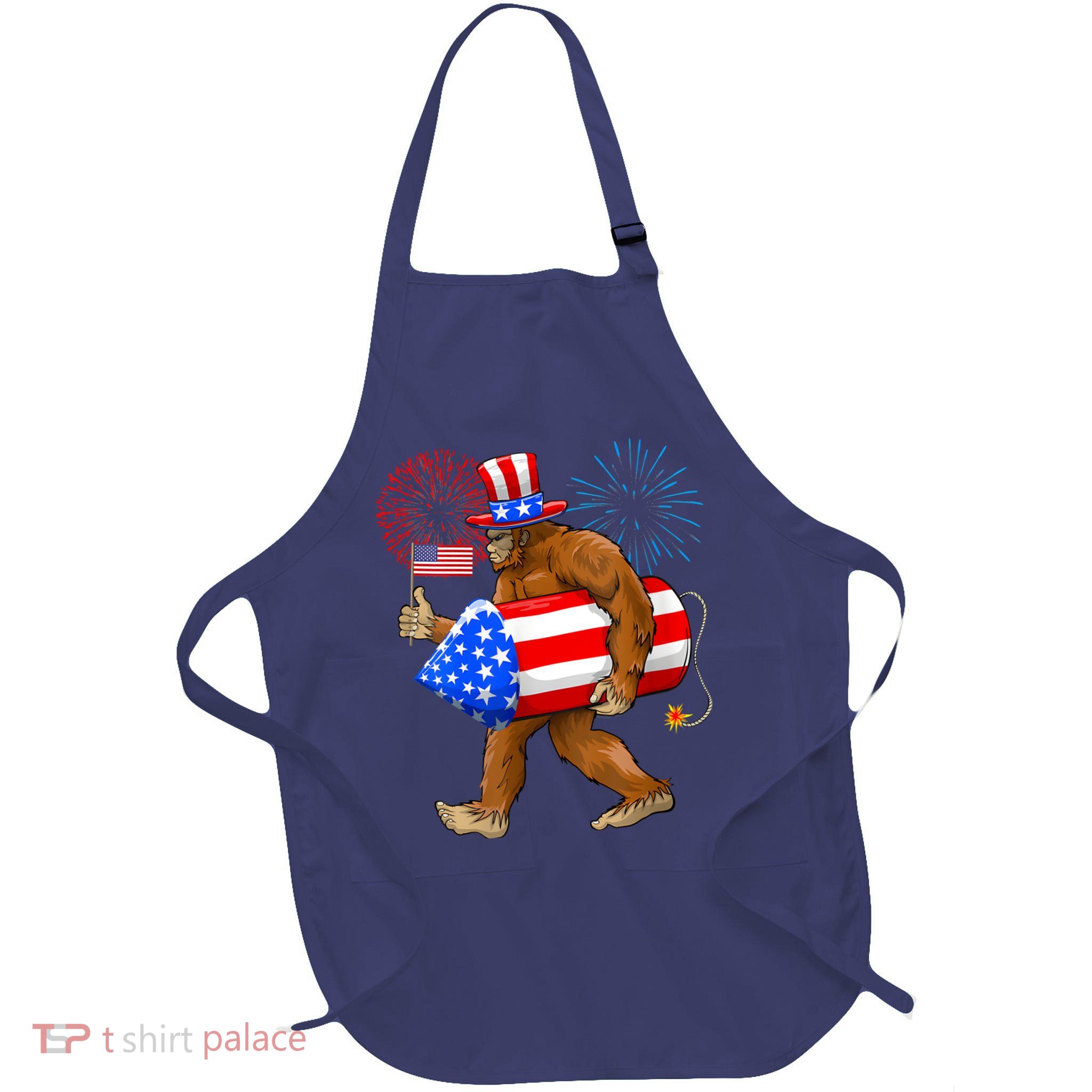 Bigfoot American Flag Funny 4th Of July Sasquatch Believe Apron