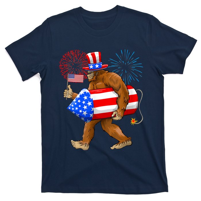 Bigfoot American Flag Funny 4th Of July Sasquatch Believe T-Shirt