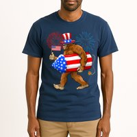 Bigfoot American Flag Funny 4th Of July Sasquatch Believe Tall T-Shirt