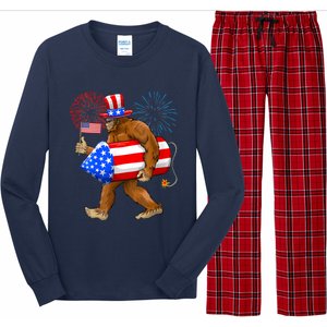 Bigfoot American Flag Funny 4th Of July Sasquatch Believe Long Sleeve Pajama Set