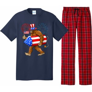 Bigfoot American Flag Funny 4th Of July Sasquatch Believe Pajama Set