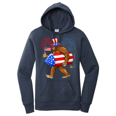 Bigfoot American Flag Funny 4th Of July Sasquatch Believe Women's Pullover Hoodie