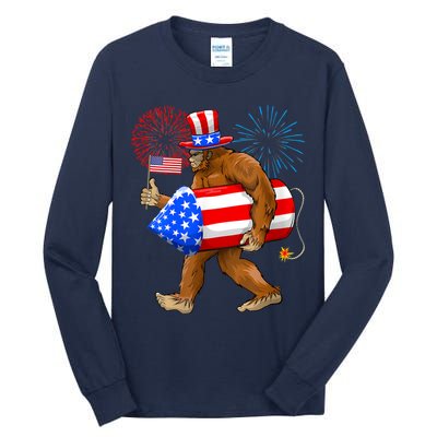Bigfoot American Flag Funny 4th Of July Sasquatch Believe Tall Long Sleeve T-Shirt