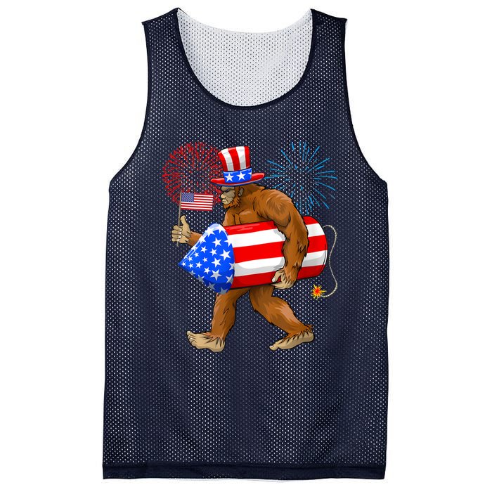 Bigfoot American Flag Funny 4th Of July Sasquatch Believe Mesh Reversible Basketball Jersey Tank