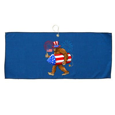 Bigfoot American Flag Funny 4th Of July Sasquatch Believe Large Microfiber Waffle Golf Towel