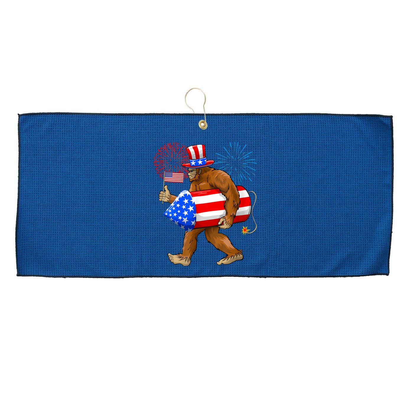 Bigfoot American Flag Funny 4th Of July Sasquatch Believe Large Microfiber Waffle Golf Towel