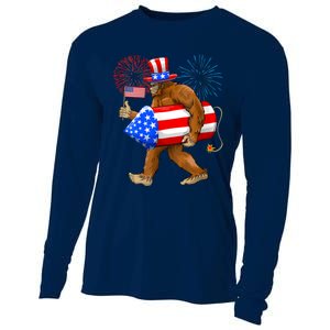 Bigfoot American Flag Funny 4th Of July Sasquatch Believe Cooling Performance Long Sleeve Crew