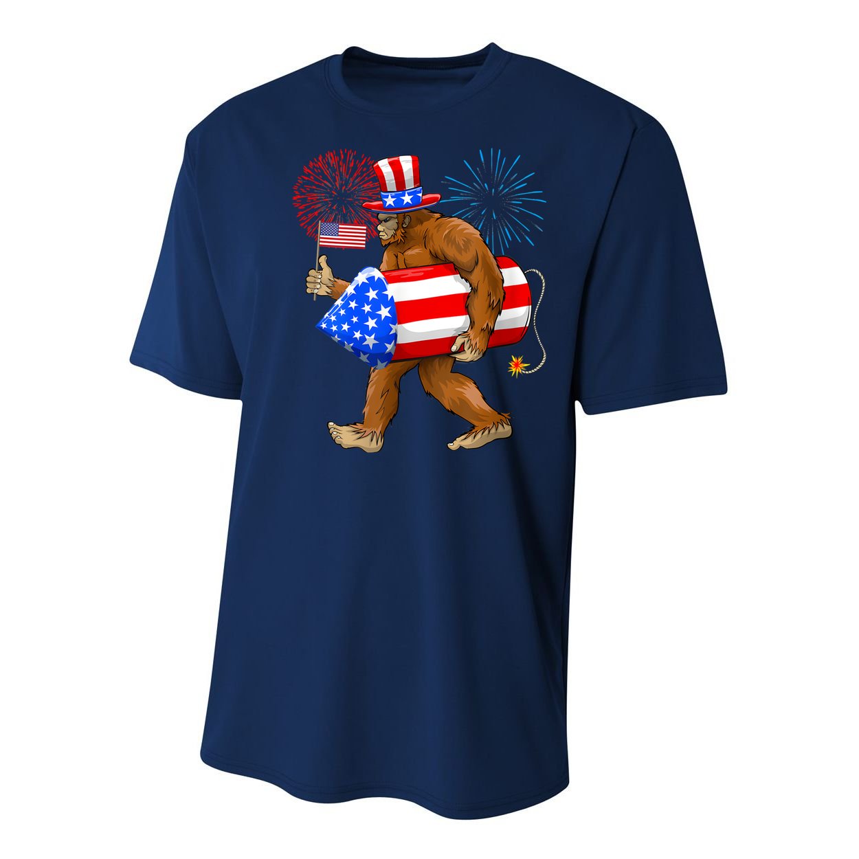Bigfoot American Flag Funny 4th Of July Sasquatch Believe Youth Performance Sprint T-Shirt