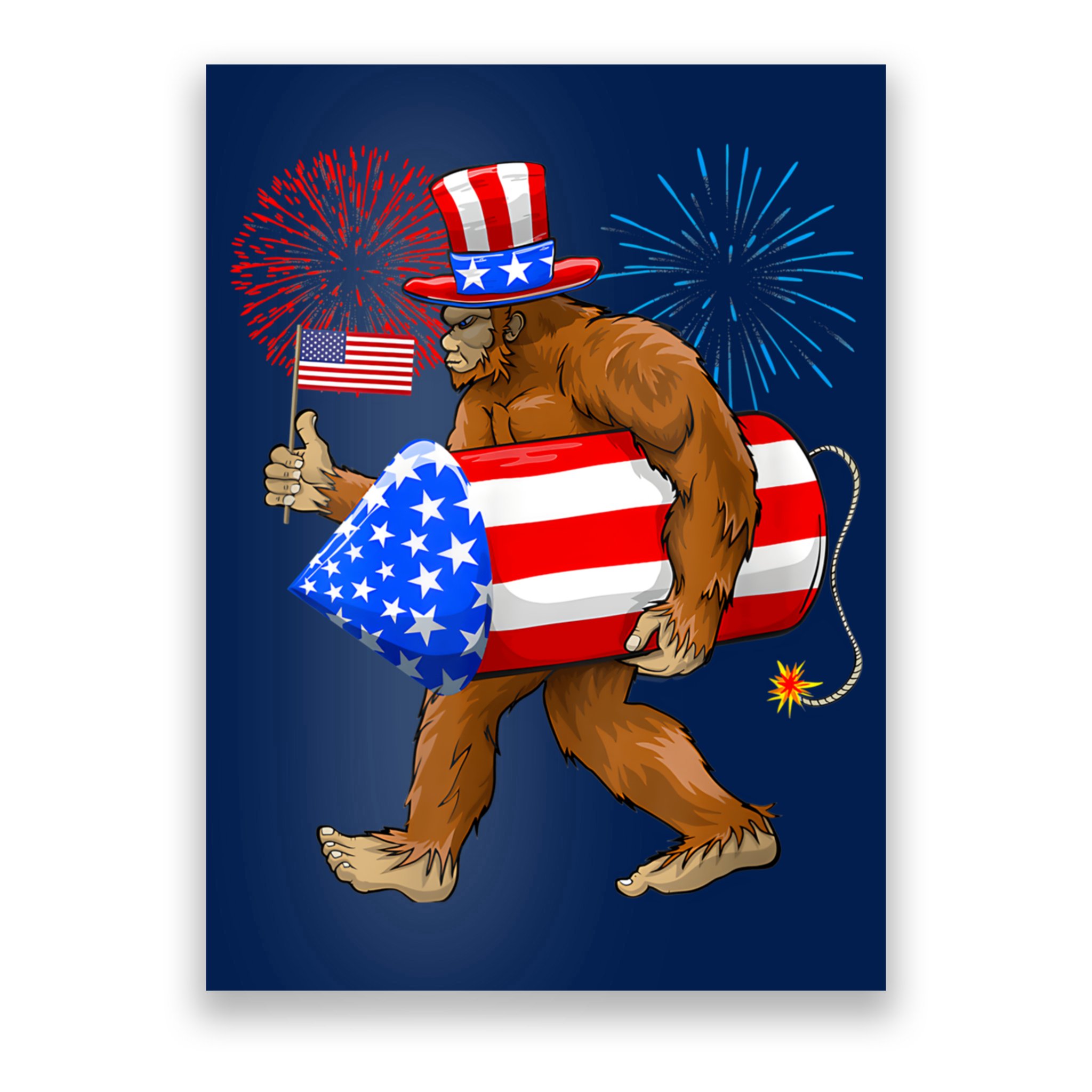 Bigfoot American Flag Funny 4th Of July Sasquatch Believe Poster