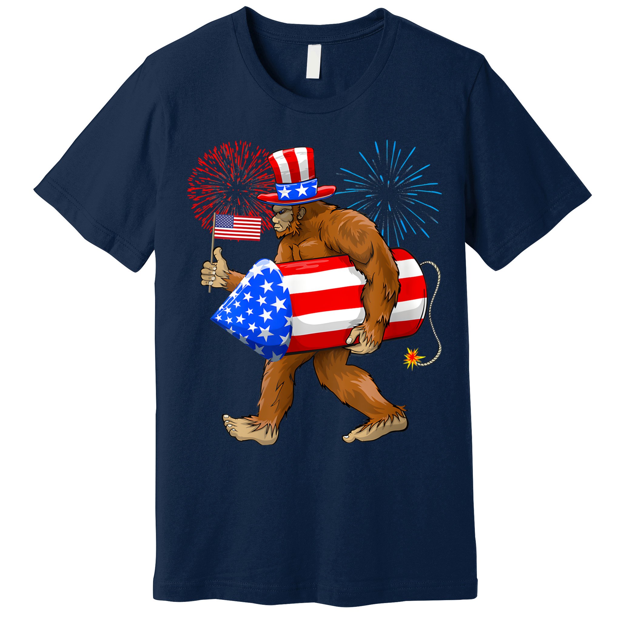 Bigfoot American Flag Funny 4th Of July Sasquatch Believe Premium T-Shirt