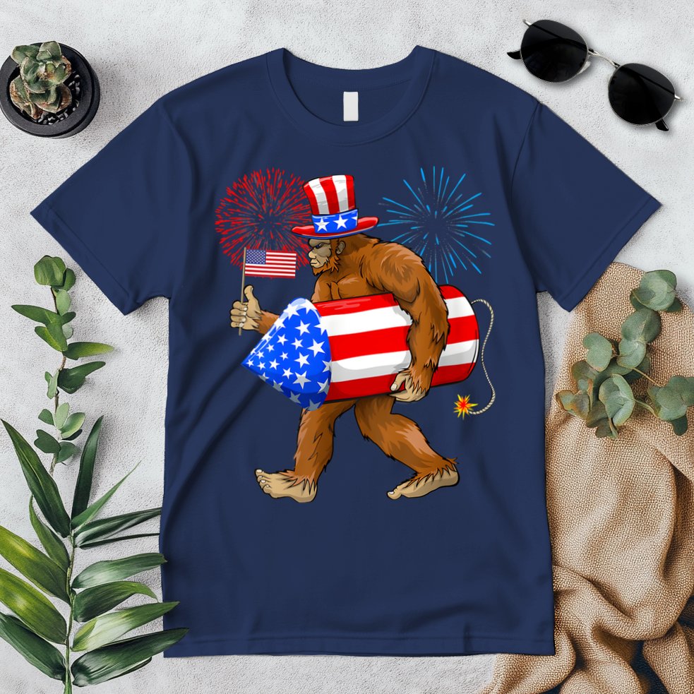 Bigfoot American Flag Funny 4th Of July Sasquatch Believe Premium T-Shirt