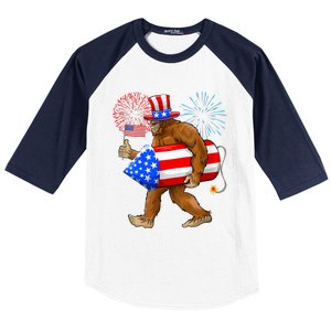 Bigfoot American Flag Funny 4th Of July Sasquatch Believe Baseball Sleeve Shirt